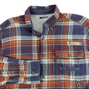 Columbia‎ PHG Shirt Mens Small Blue Plaid Flannel Hunting Lined Vented Outdoor